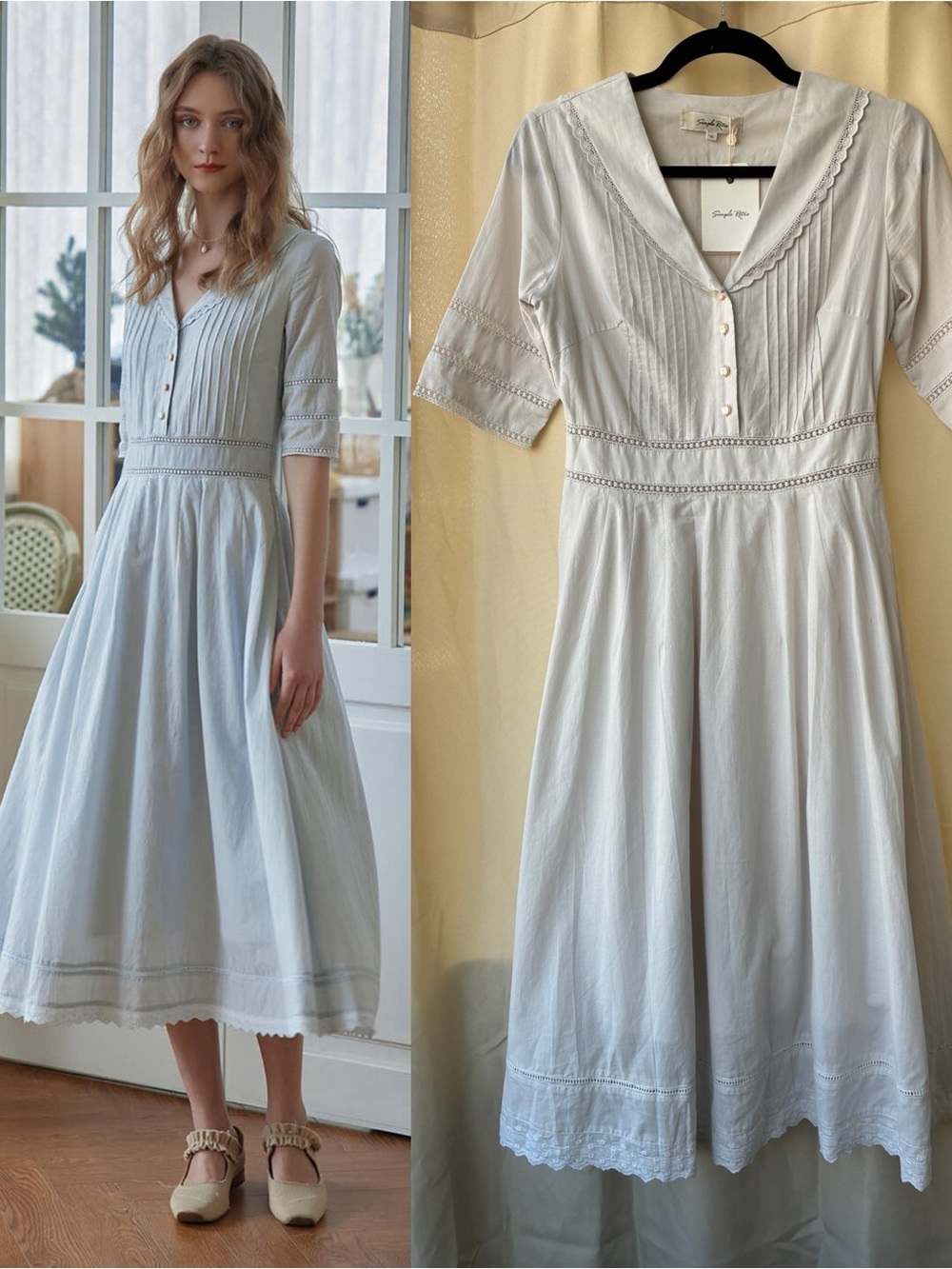 NWT Simple Retro XS Fiona Cotton Midi Shirt Dress in Gray Blue